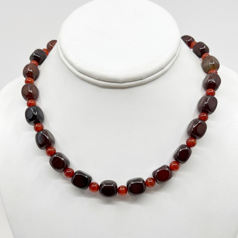 Sterling silver carnelian bead necklace - GM1031